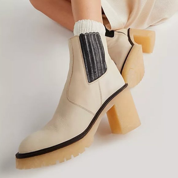 White Leather Free People James Chelsea Heeled Boots in Bone - Picture 4 of 17